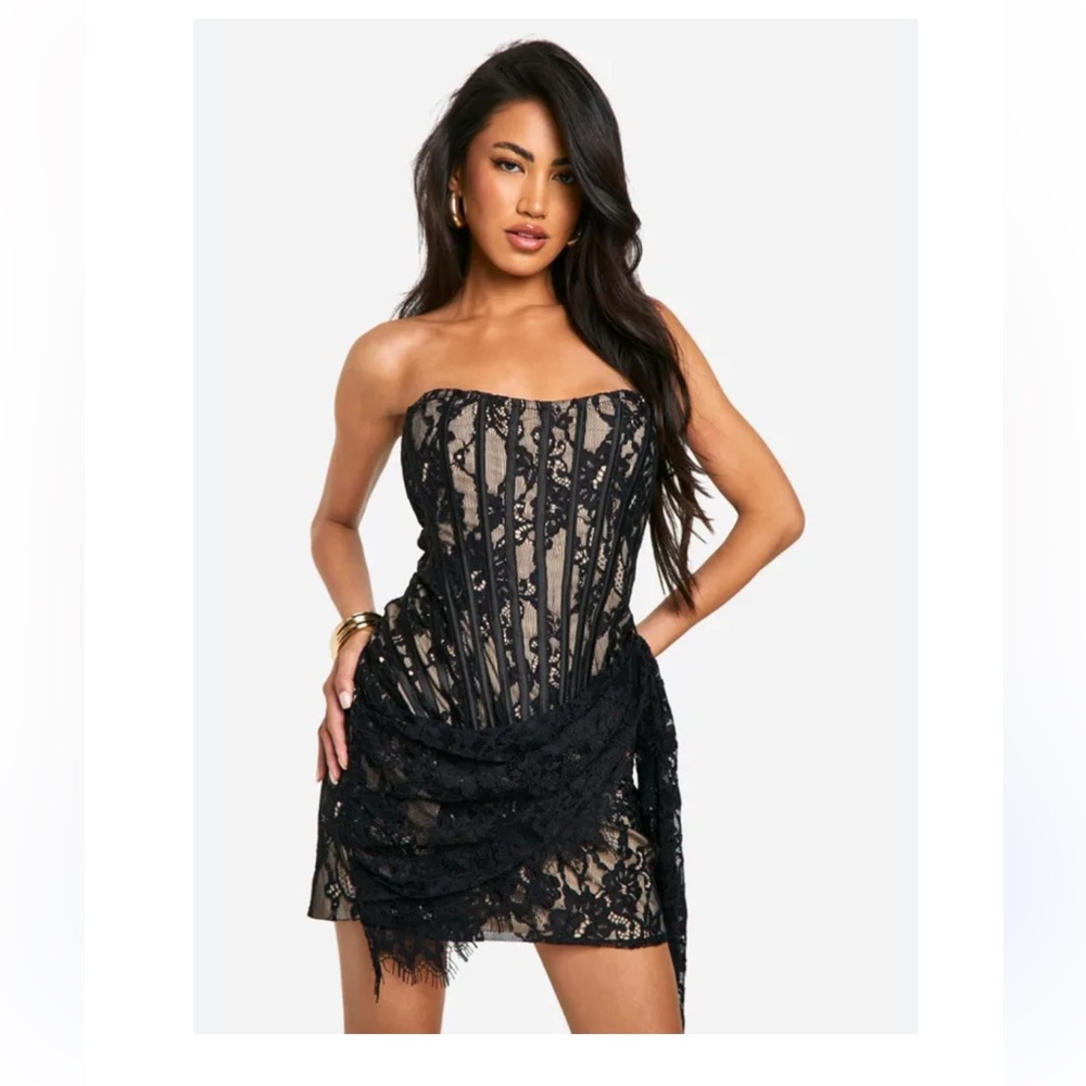 NWT Boohoo Lace Corset Drape Mini Dress size 10